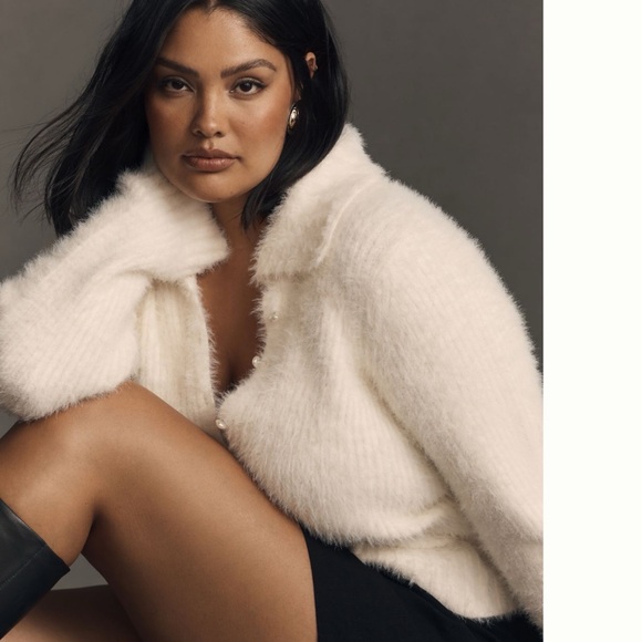 NWT Anthropologie Pearl Button Fuzzy Cardigan Sweater size L - Picture 7 of 15